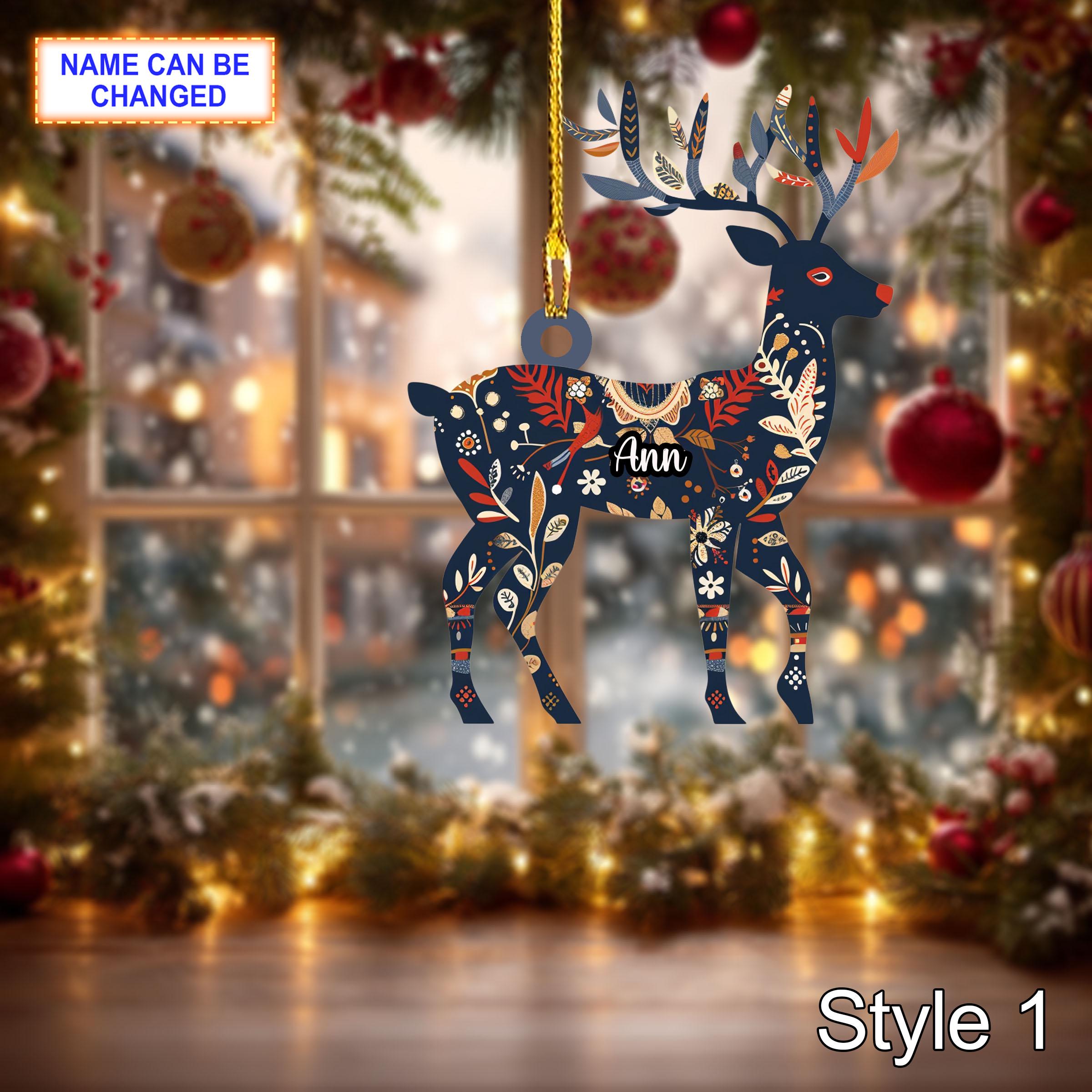 Custom Name Scandinavian Style Reindeer Personalized Ornament, Christmas Tree Hanging Decor, 2D Flat Acrylic Christmas Ornament Holiday Gift