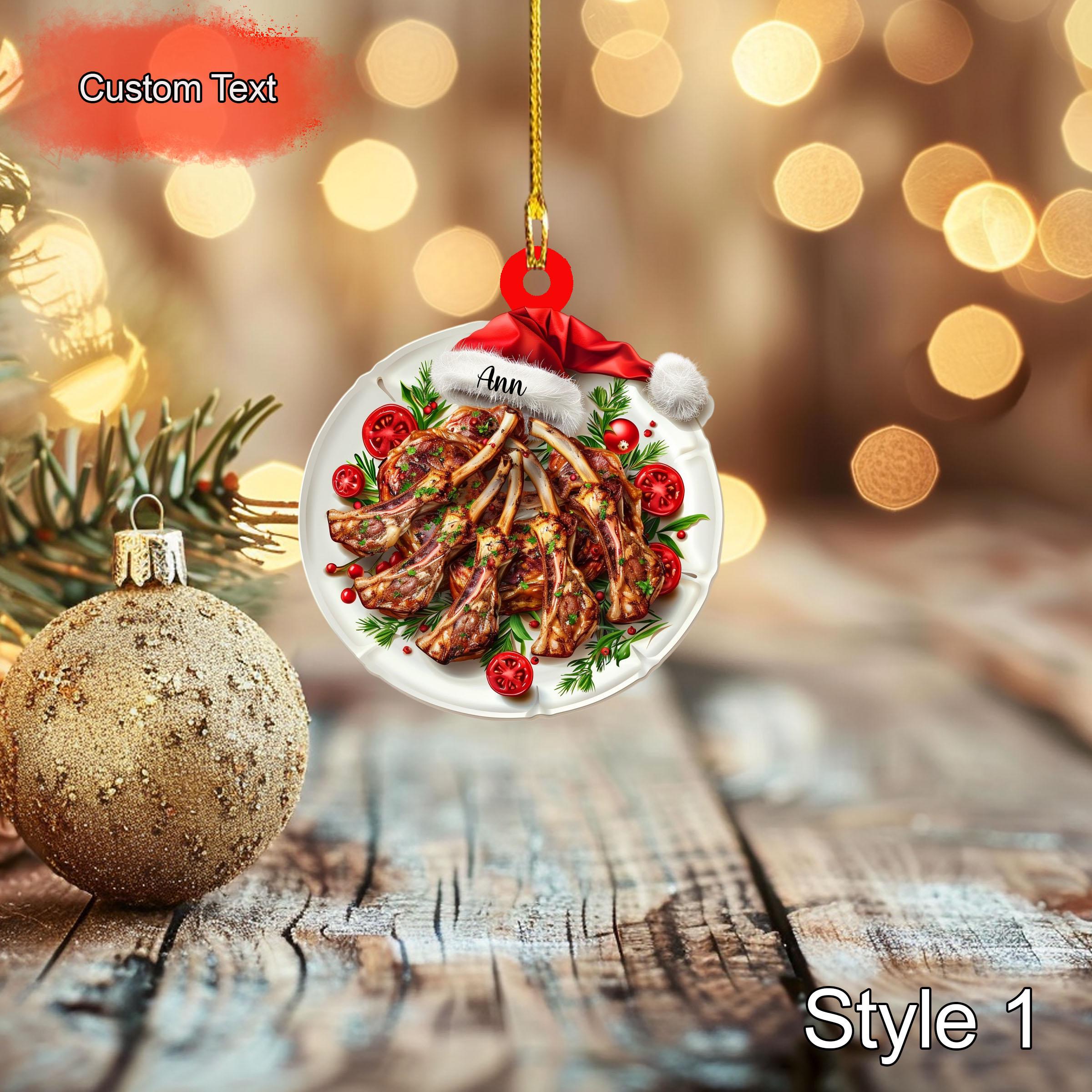 Custom Roasted Lamb Christmas Ornament, 2D Flat Acrylic Personalized Food Ornament, Holiday Tree Hanging Festive Kitchen Xmas Ornament Gift