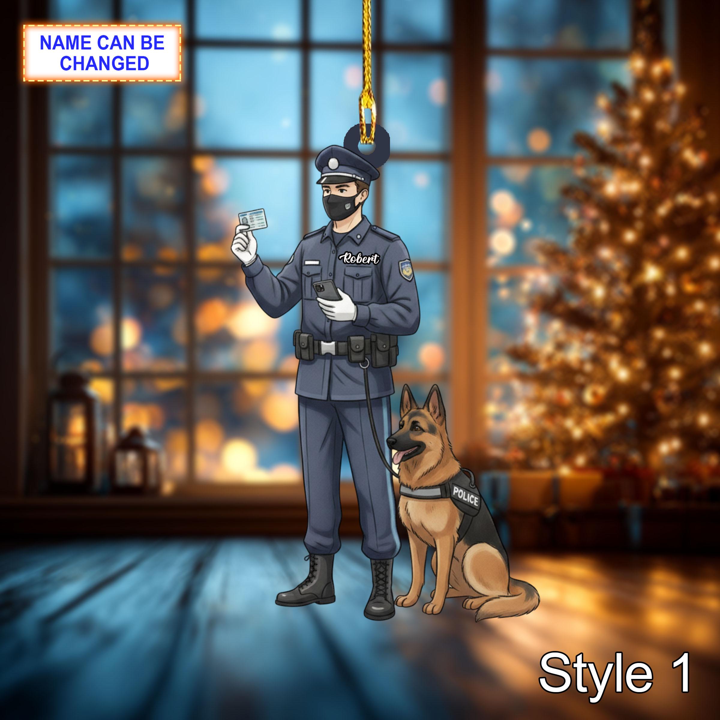 Custom Name Police Christmas Ornament, Holiday Tree Hanging Decor, 2D Flat Acrylic Ornament, Unique Police Gift, Festive Holiday Decor