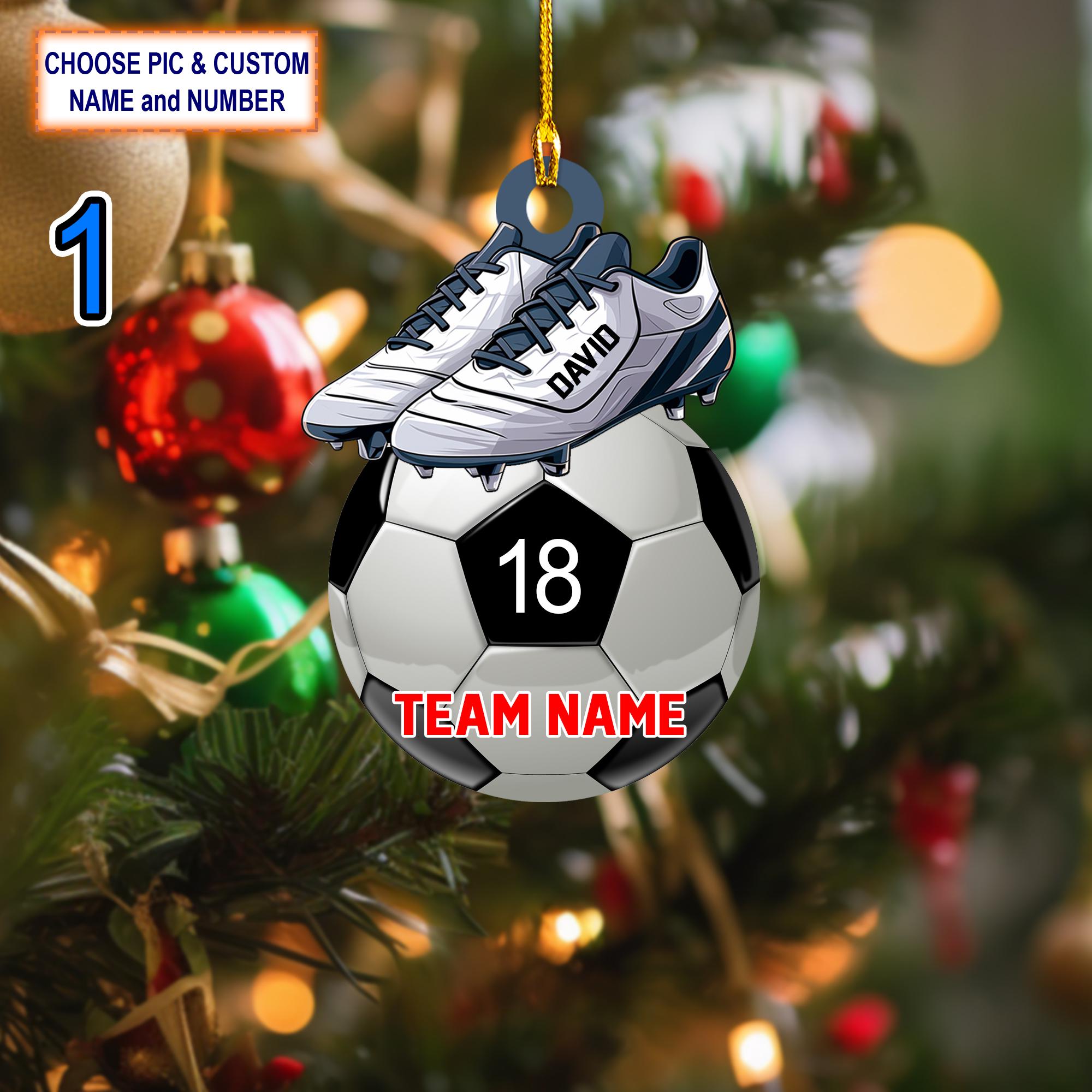 Custom Name And Number Soccer Christmas Ornament, Christmas Tree Hanging Decor, Flat 2D Ornament Acrylic/ Wooden, Soccer Players Gift