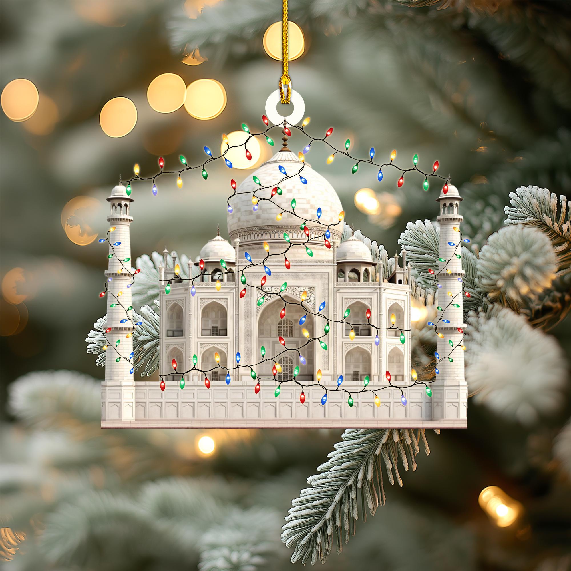 Taj Mahal Personalized Ornament, Tree Hanging Decor Christmas Ornament Flat 2D Ornament Acrylic / Wooden, Agra, India Lover