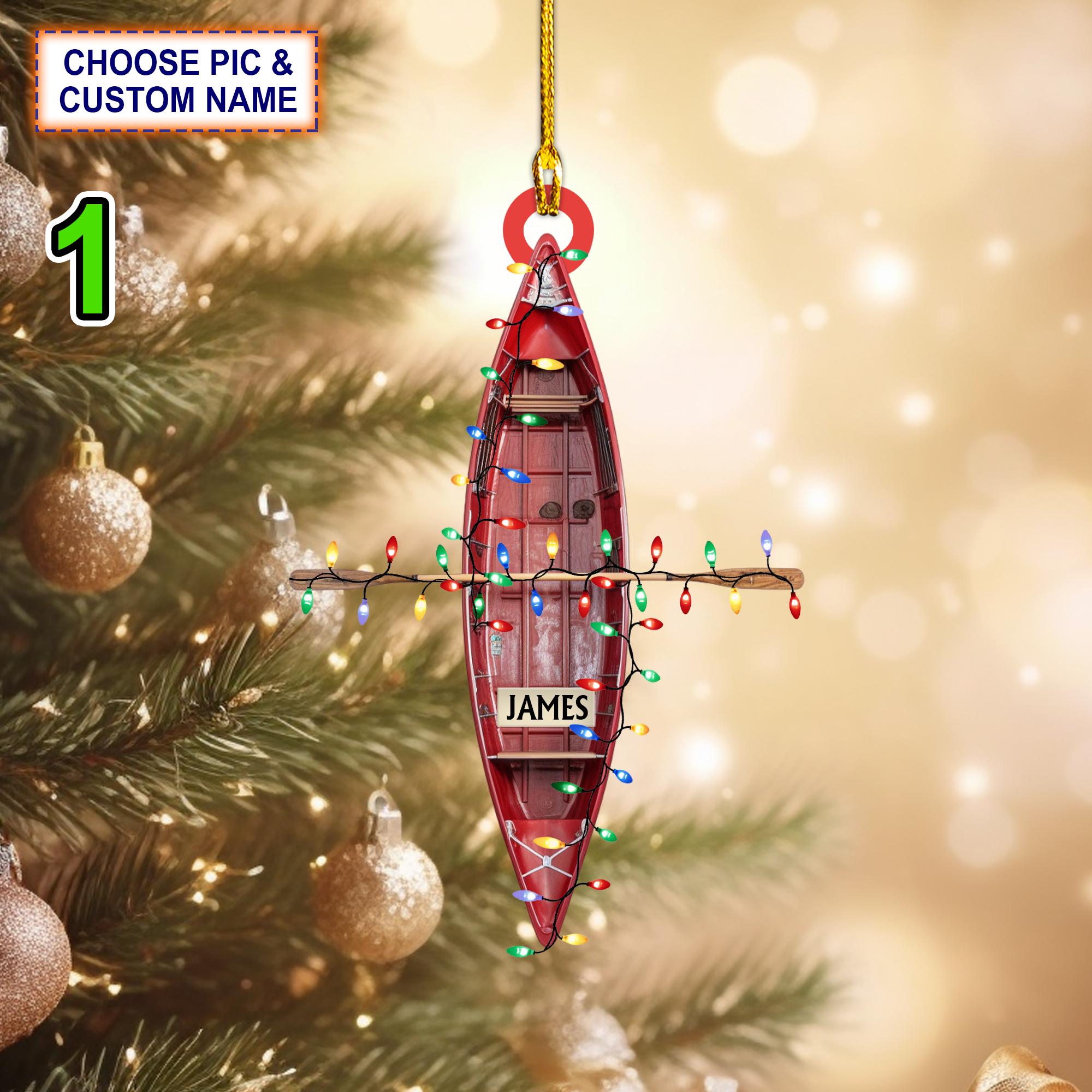 Custom Name Boat With Led Light Christmas Ornament, Christmas Tree Hanging Decor, Flat 2D Ornament Acrylic/ Wooden, Sailing Boat