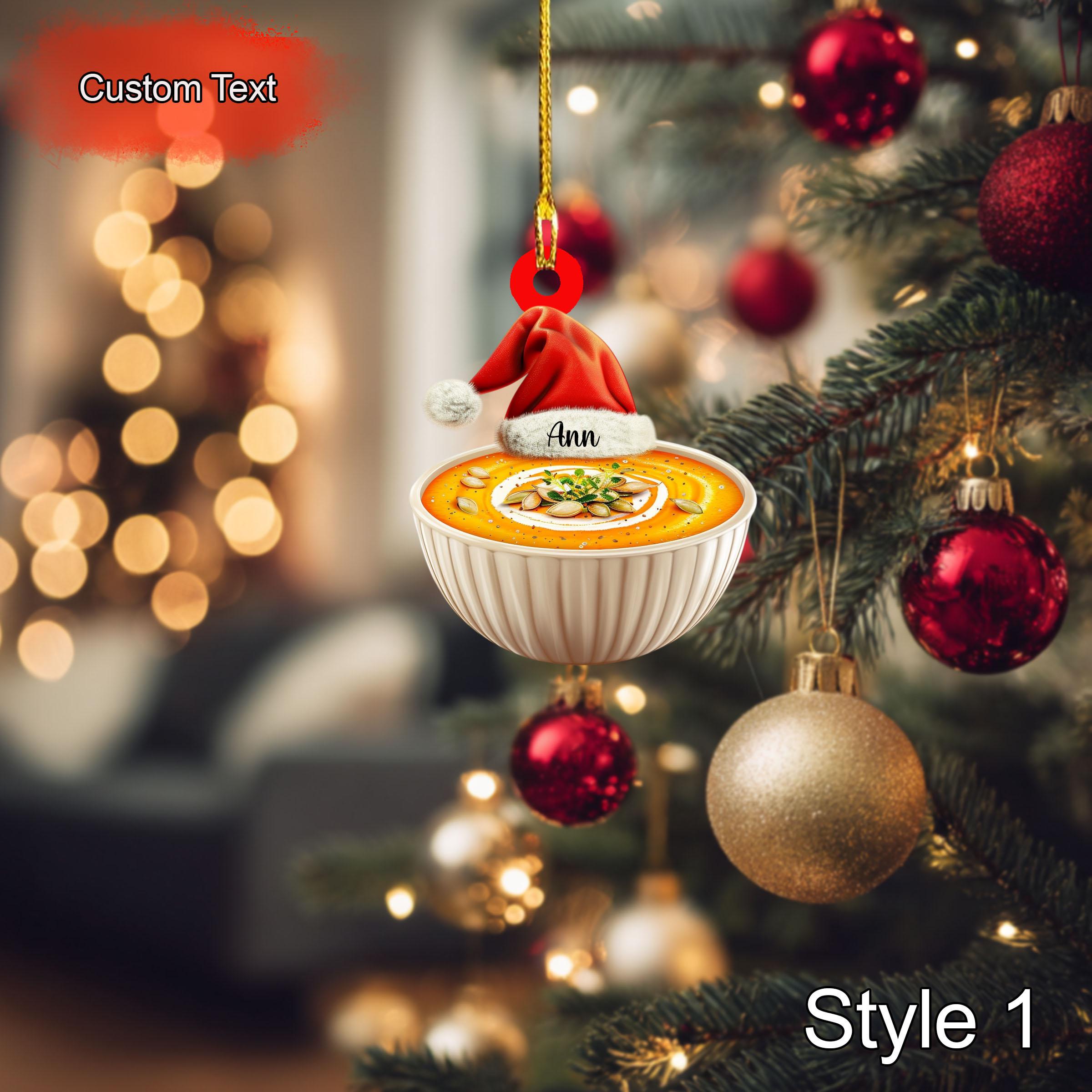 Custom Pumpkin Soup Christmas Ornament, Personalized Food Ornament, 2D Flat Acrylic Holiday Decoration, Tree Hanging Festive Xmas Gift Idea