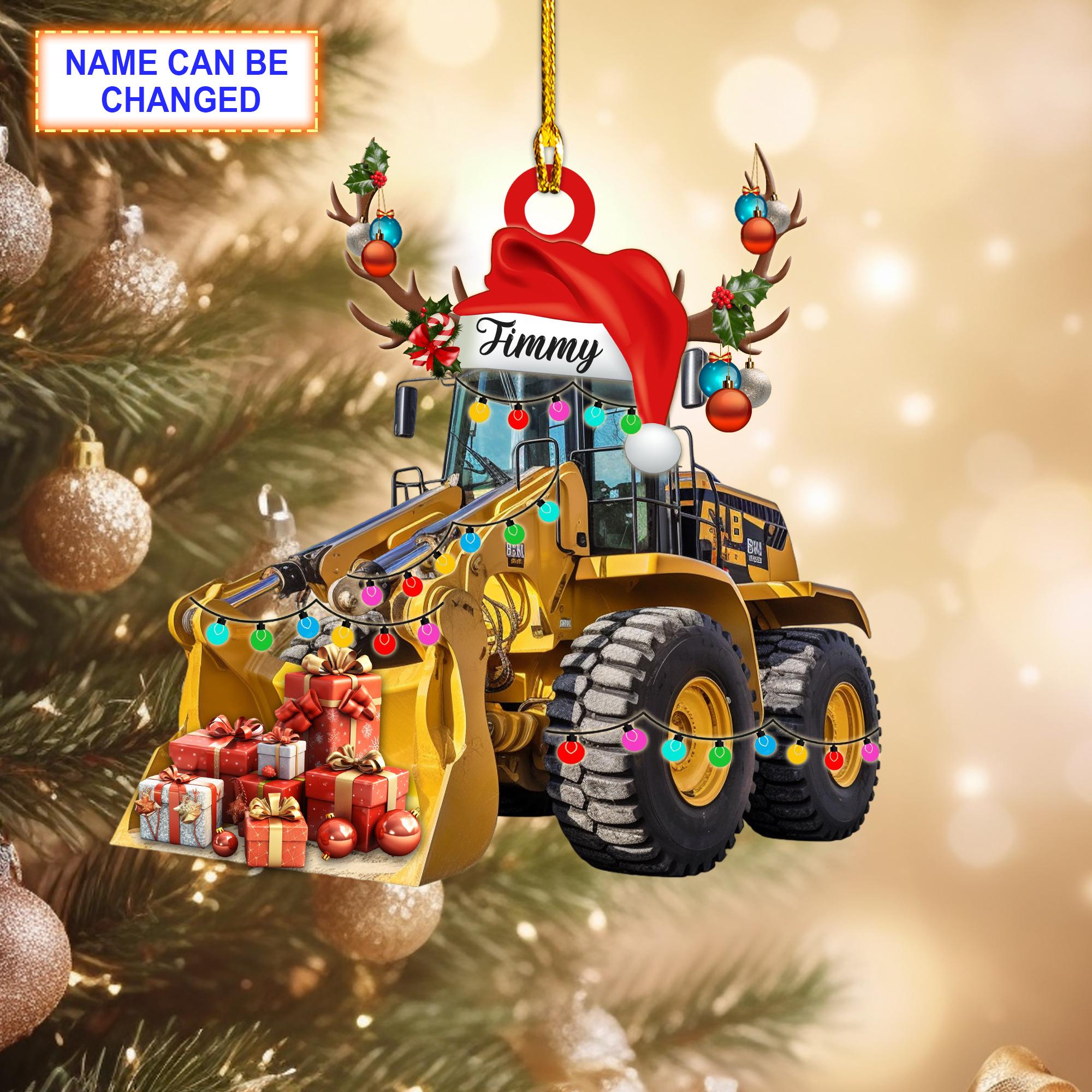 Custom Name Front Loader Christmas Ornament, Christmas Tree Hanging Decor, Flat 2D Ornament Acrylic/ Wooden, Wheel Loader