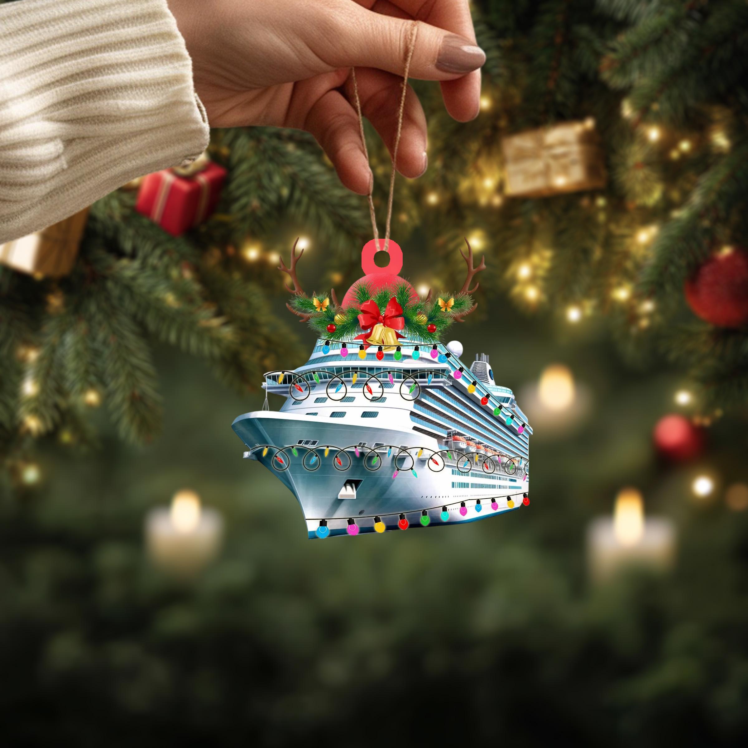 Custom Name Cruise With Led Light And Reindeer Hord V1 Christmas Ornament, Christmas Tree Hanging Decor, Flat 2D Ornament Acrylic