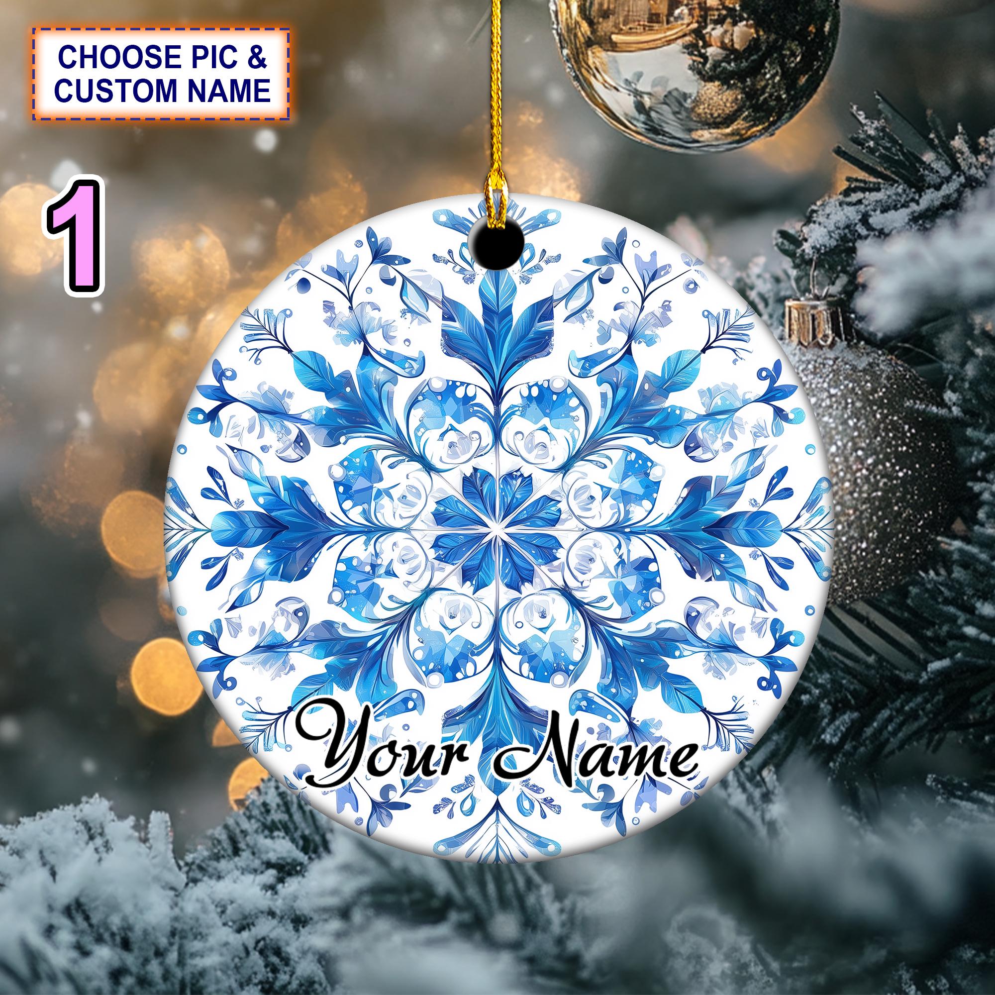 Custom Name Snowflake Christmas Ornament, Christmas Tree Hanging Decor, Flat 2D Ornament Acrylic/ Wooden