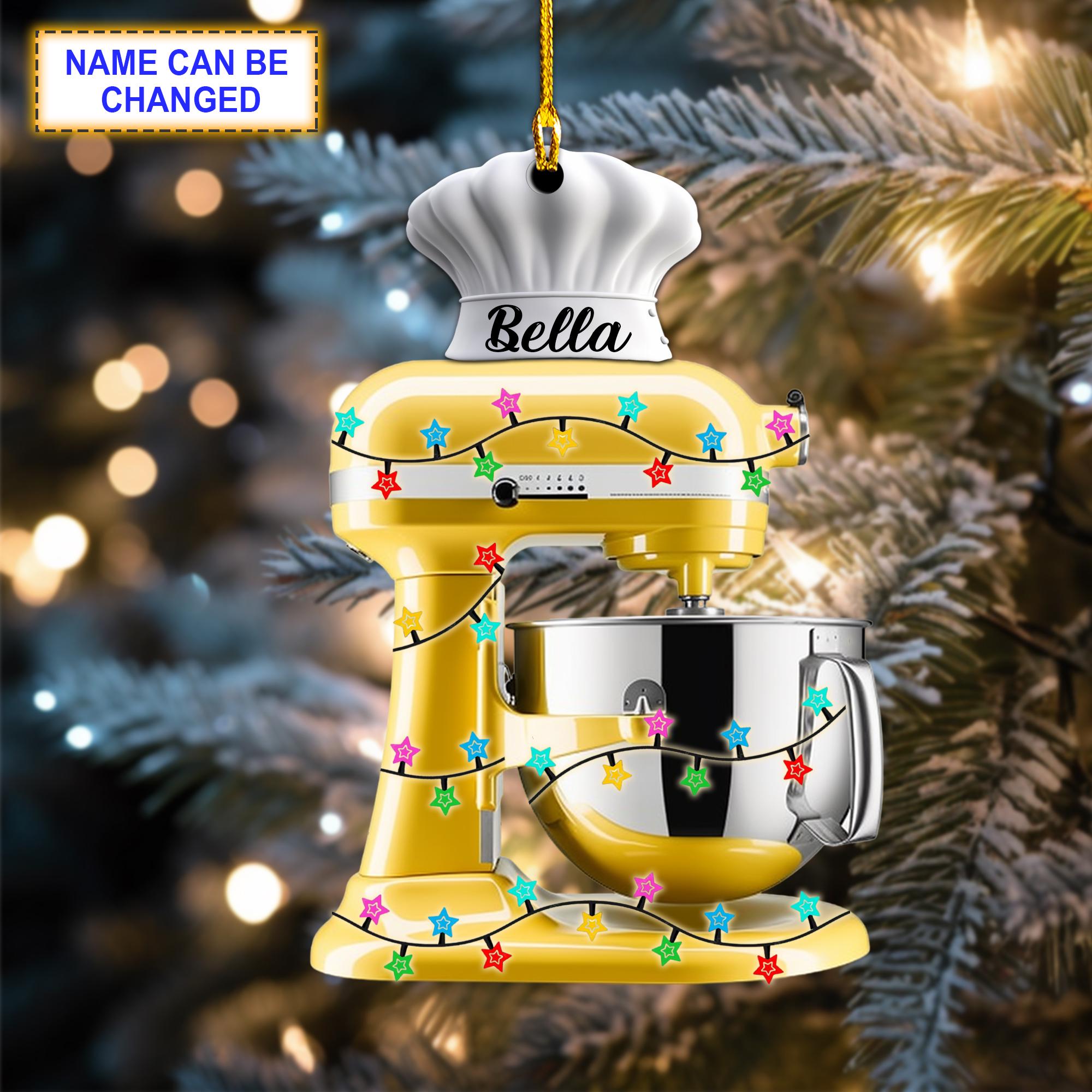 Custom Name Baking Mixer Led Light 2 Christmas Ornament, Christmas Tree Hanging Decor,Flat 2D Ornament Acrylic/ Wooden Baking Lover Gift