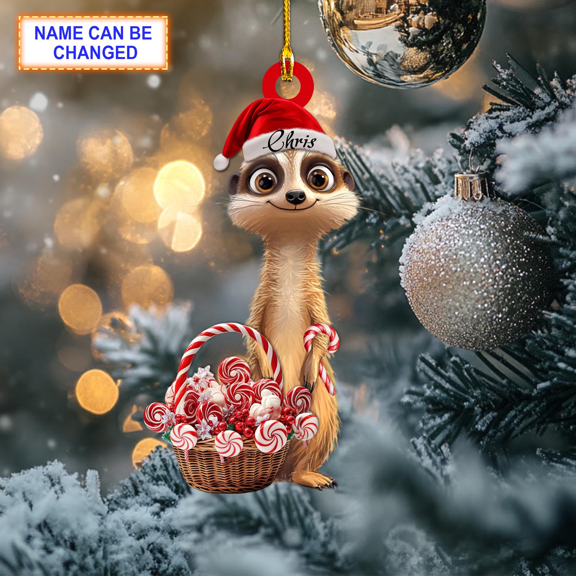 Custom Name Meerkat Smile Christmas Candy Personalized Ornament, Christmas Tree Hanging Decor,Flat 2D Ornament Acrylic/ Wooden