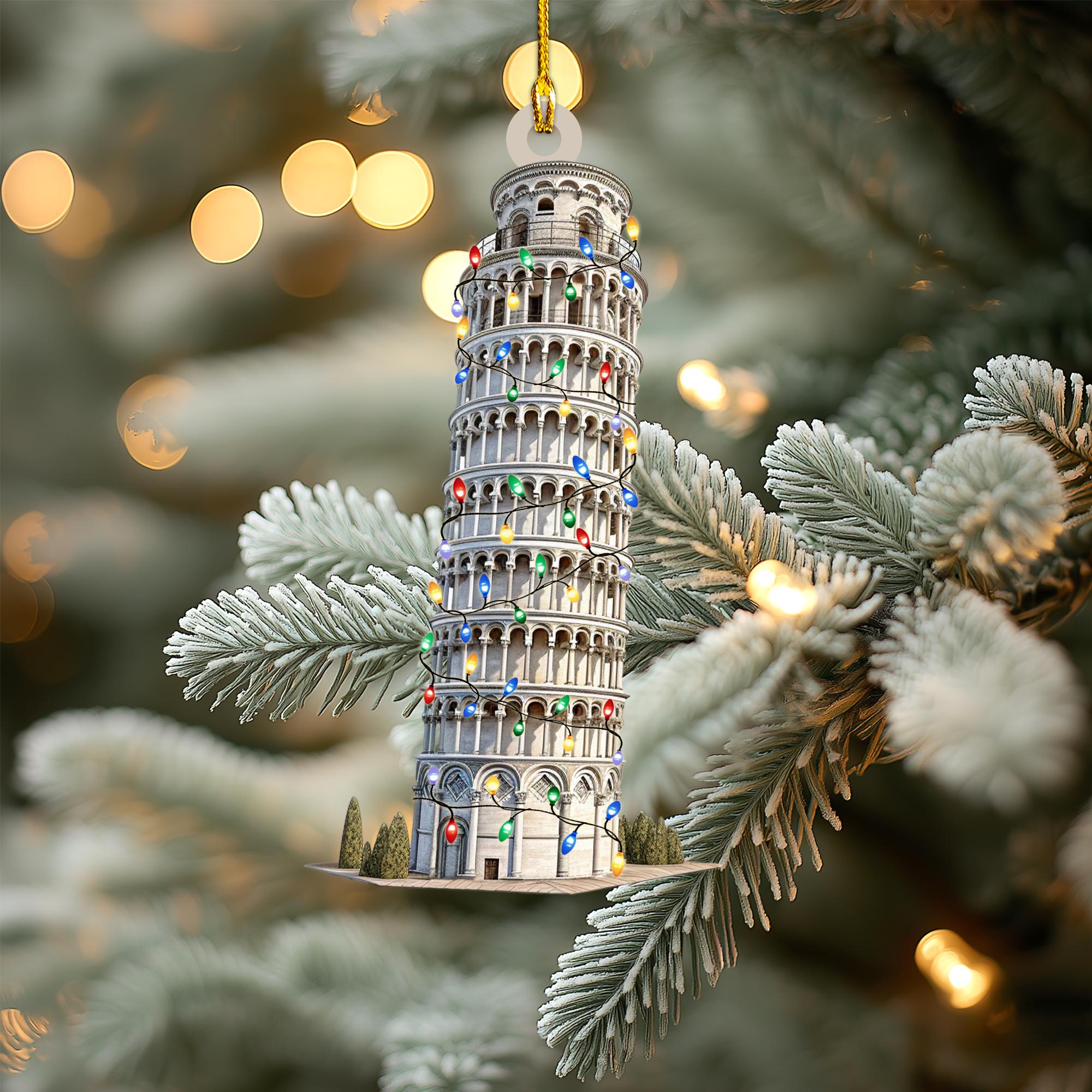 Tower of Pisa Personalized Ornament, Tree Hanging Decor Christmas Ornament Flat 2D Ornament Acrylic / Wooden, Italy Lover Ornament