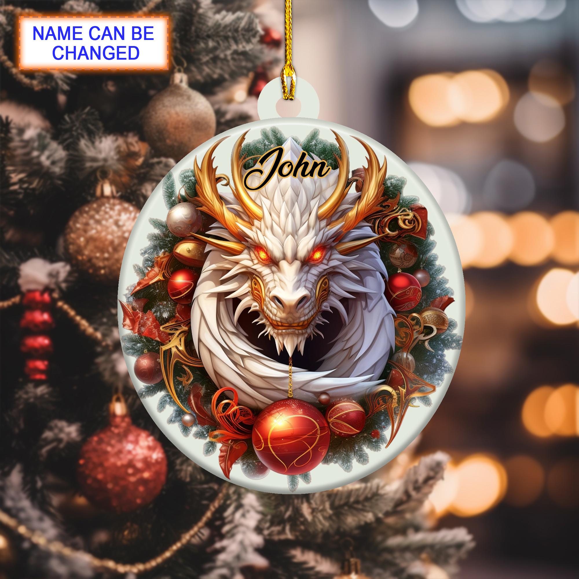 Custom Name Dragon Asia Christmas Personalized Ornament, Christmas Tree Hanging Decor, Christmas Ornament, Flat 2D Ornament Acrylic/ Wooden