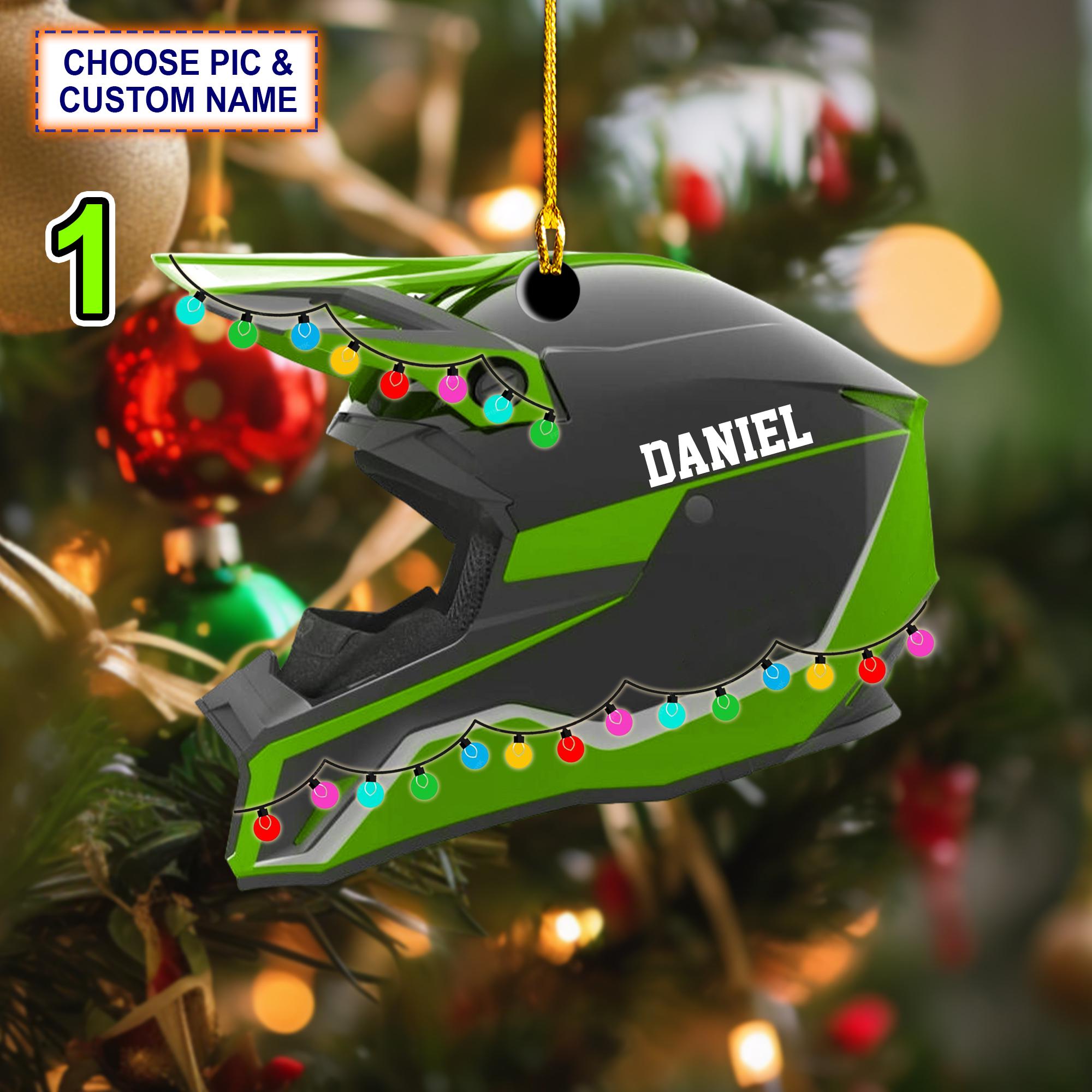 Custom Name Snowmobile Helmet Christmas Ornament, Christmas Tree Hanging Decor, Flat 2D Ornament Acrylic/ Wooden, Snowmobile Gift