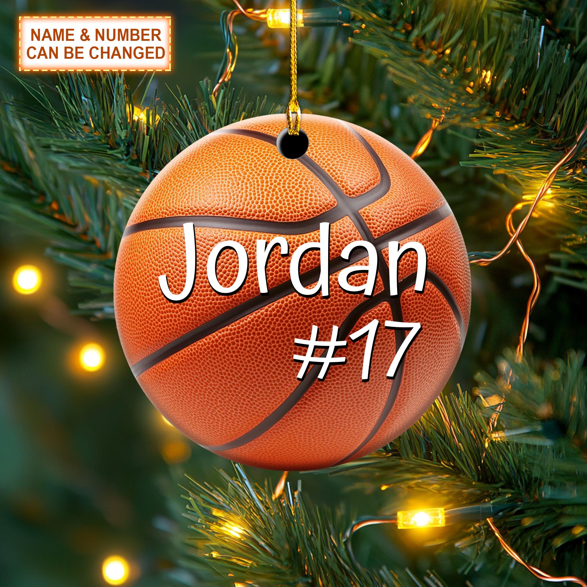 Custom Name And Number Basketball Christmas Personalized Ornament, Christmas Tree Hanging Decor, Flat 2D Ornament Acrylic/ Wooden