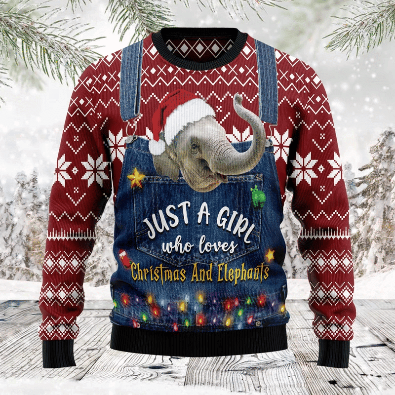 Just A Girl Who Loves Christmas And Elephants Ugly Christmas Sweater 3D Printed Best Gift For Xmas Adult, Ugly Christmas Sweater, Funny Xmas Sweaters
