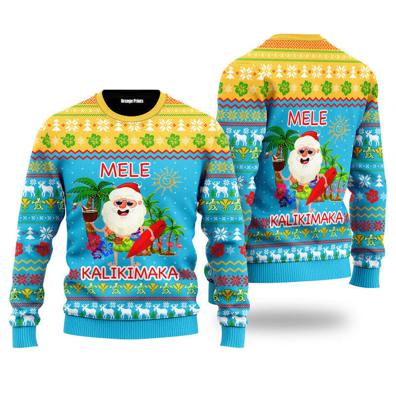 Hawaiian Santa Claus Mele Kalikimaka Sunset Ugly Christmas Sweater, Ugly Christmas Sweater, Funny Xmas Sweaters