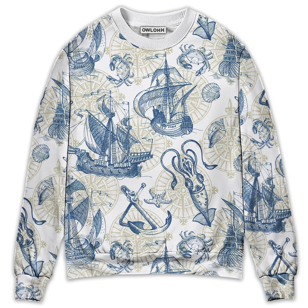 Ocean Life Vintage Sailboat Sea Monster Geographical Maps Ugly Sweater, Ugly Christmas Sweater, Funny Xmas Sweaters