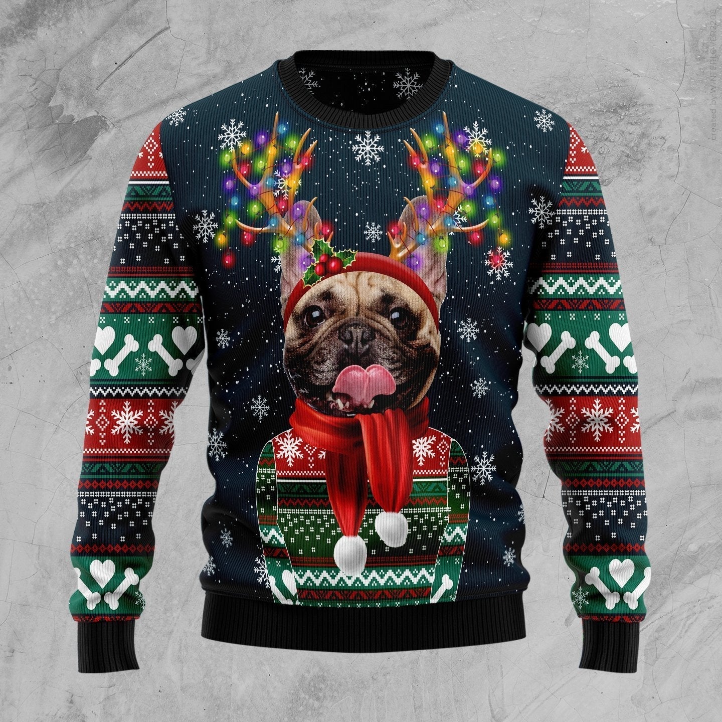 Cool French Bulldog Ugly Christmas Sweater Jumper Christmas Gift- Ugly Christmas Sweater Jumper