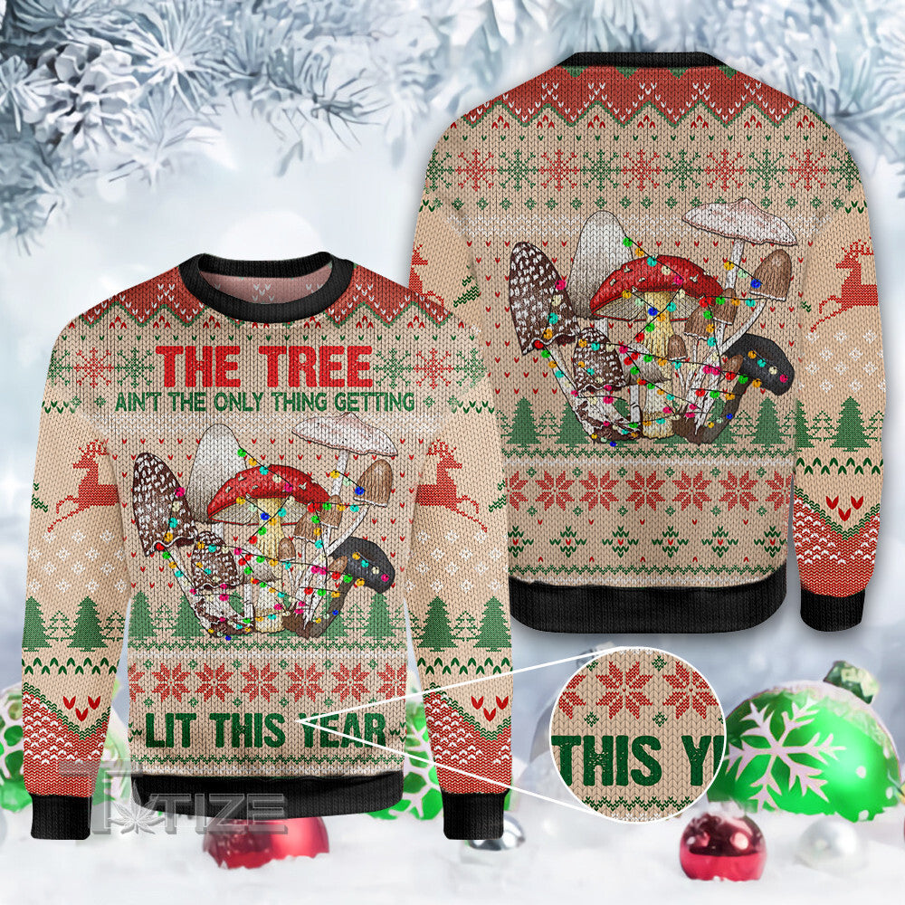 Magic Mushroom Lit This Year Ugly Sweater Unisex Printed Ugly Sweater Gift Idea, Funny Christmas Sweaters