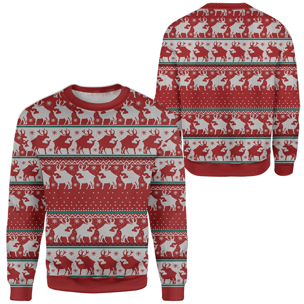 3D Red Reindeer Pullover Christmas Ugly Sweater, Ugly Christmas Sweater, Funny Xmas Sweaters