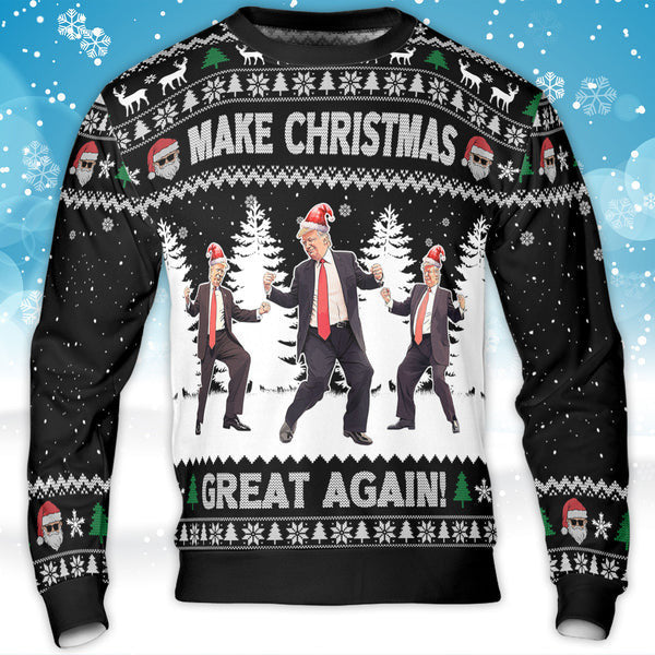 Make Christmas Great Again, Funny Trump Dancing Ugly Sweater, Trump 2024 Christmas All-Over-Printed Sweatshirt