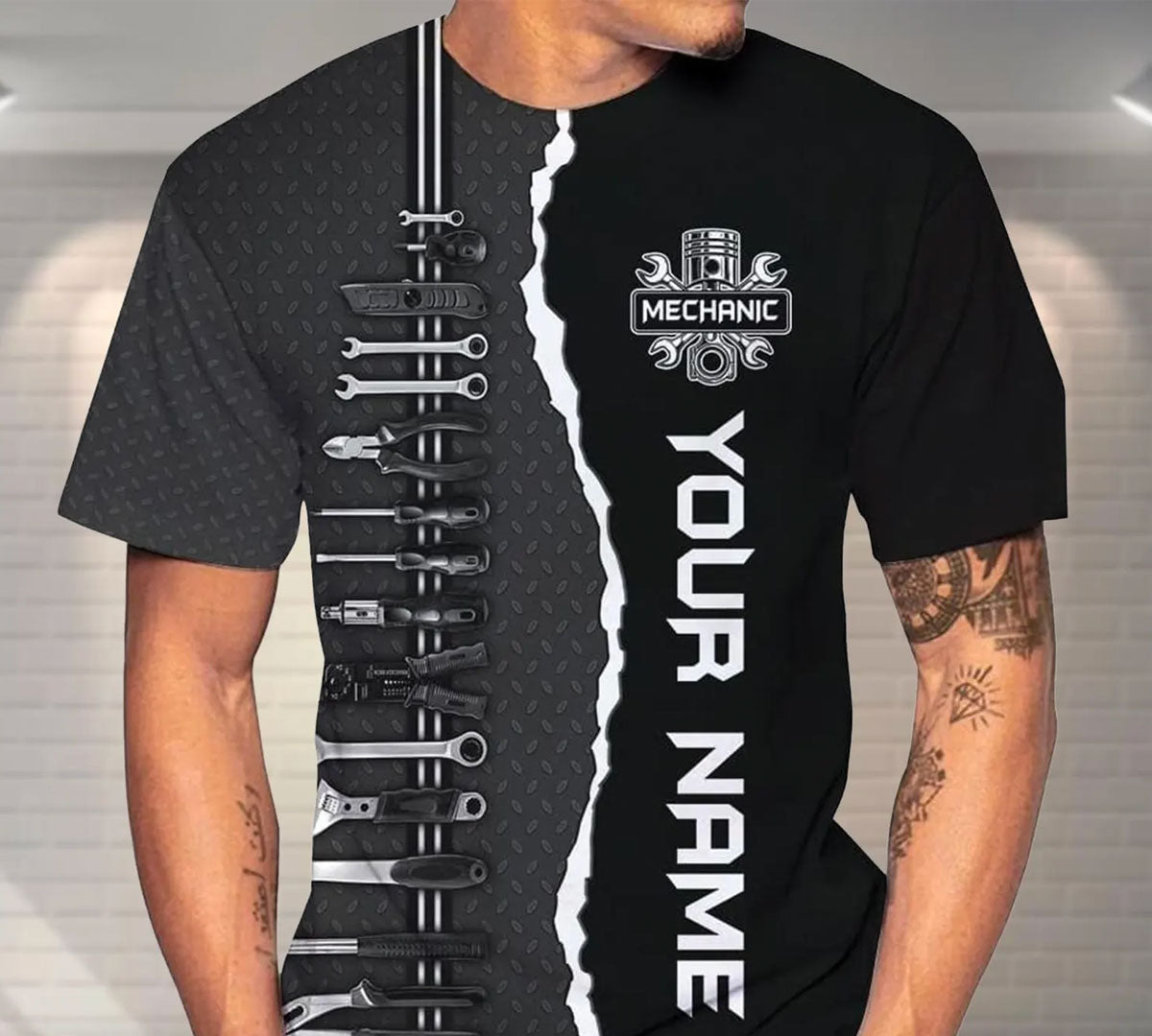 Personalized Name Mechanic Tool Print Shirt, Customized Tool Box Garage Shirts for Men and Women, Mechanic Lover, Mechanic Gift