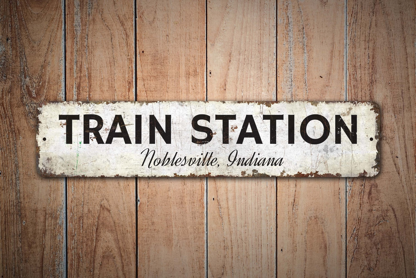 Personalized Train Station Metal Sign - Custom Rustic Model Railroad Room Gift For Grandpa Home Decor