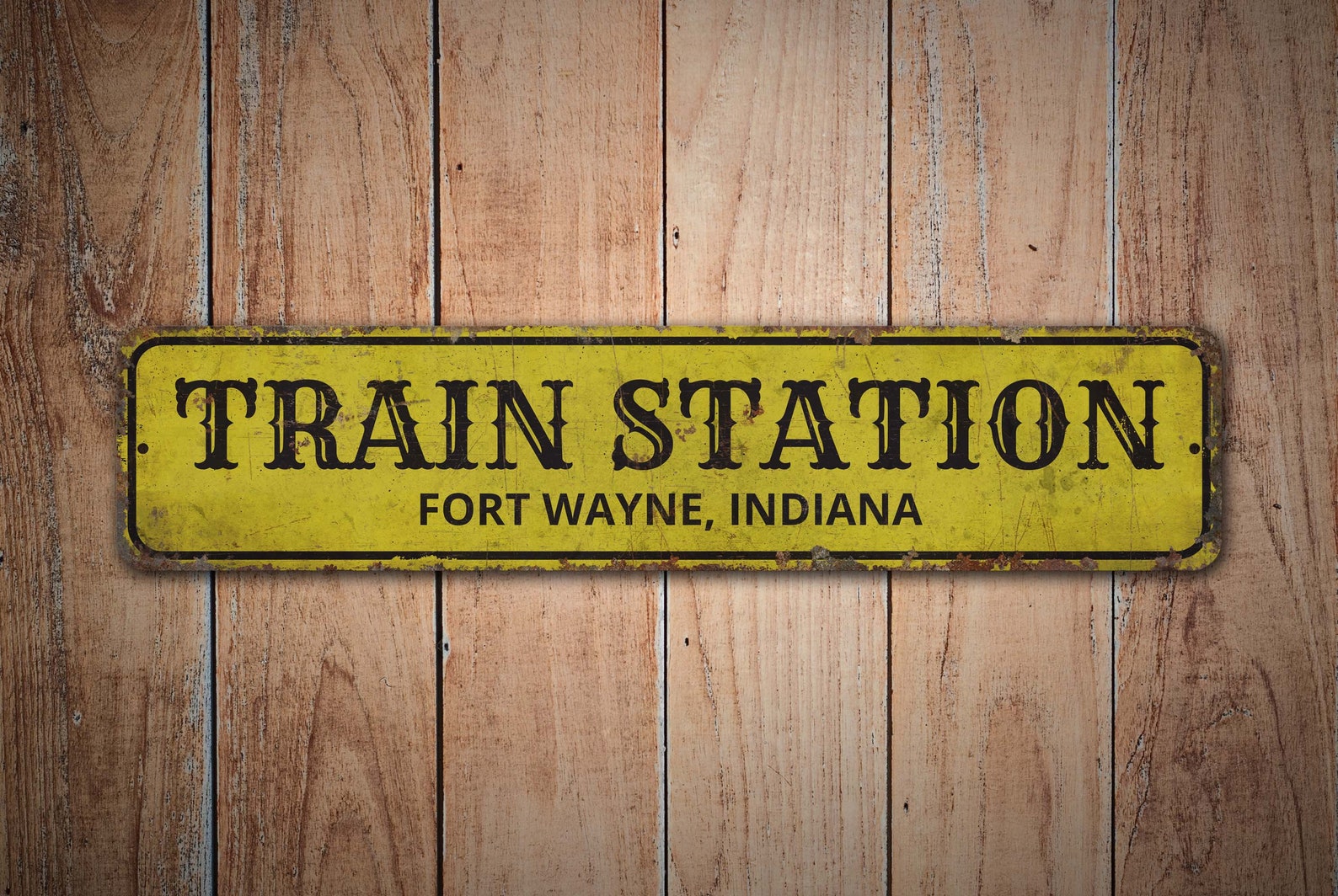 Personalized Rustic Train Station Metal Sign For Grandpa Room - Custom Model Railroad Room Home Decor