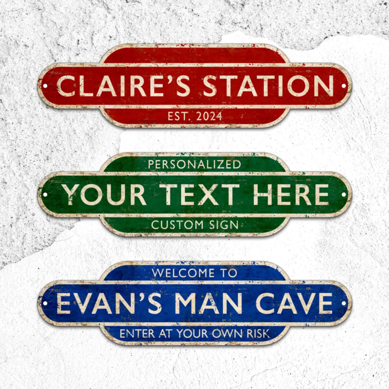 Personalized Railway Station Sign Contemporary Modern Vintage Street Sign Gift Idea for Him Outdoor Name Sign