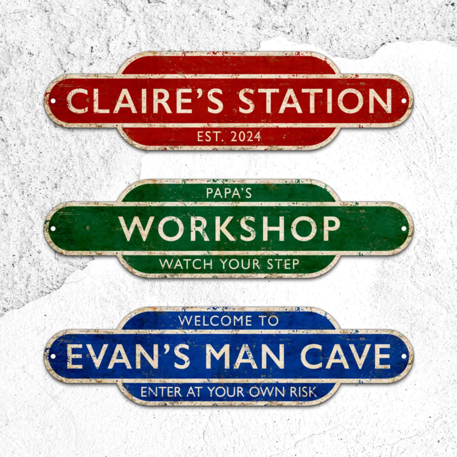 Personalized Railway Station Sign Contemporary Modern Vintage Street Sign Gift Idea for Him Outdoor Name Sign