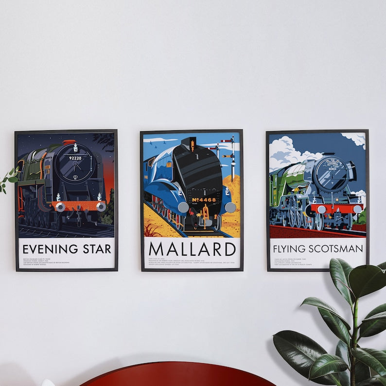 Steam Locomotive 3 Print Canvas Bundle: Flying Scotsman, Mallard & Evening Star Train Prints Canvas