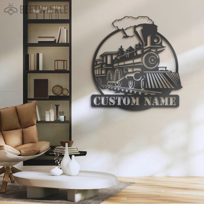 Custom Steam Engine Train Locomotive Metal Wall Art with LED Light Personalized Train Driver Name Sign Home Decoration