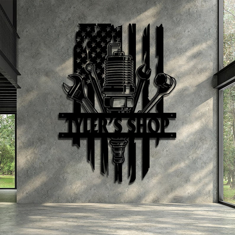 Personalized Garage Shop Metal Sign, Your Name Mechanic Sign, Gift For Mechanic Garage Decor Idea