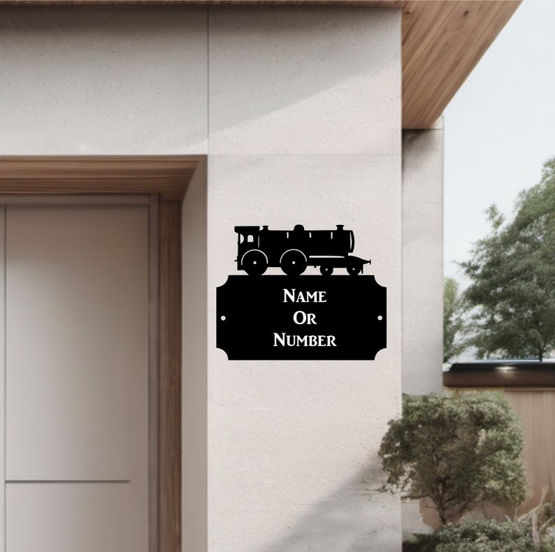 Customize Steam Train Metal House Plaque Address Wall House Number Sign Black Metal