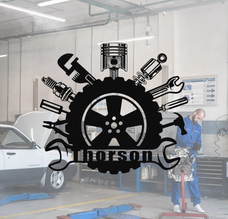 Personalized Garage Metal Sign,Custom Workshop Sign,Garage Metal Wall Sign,Garage Decor,Car Workshop Sign