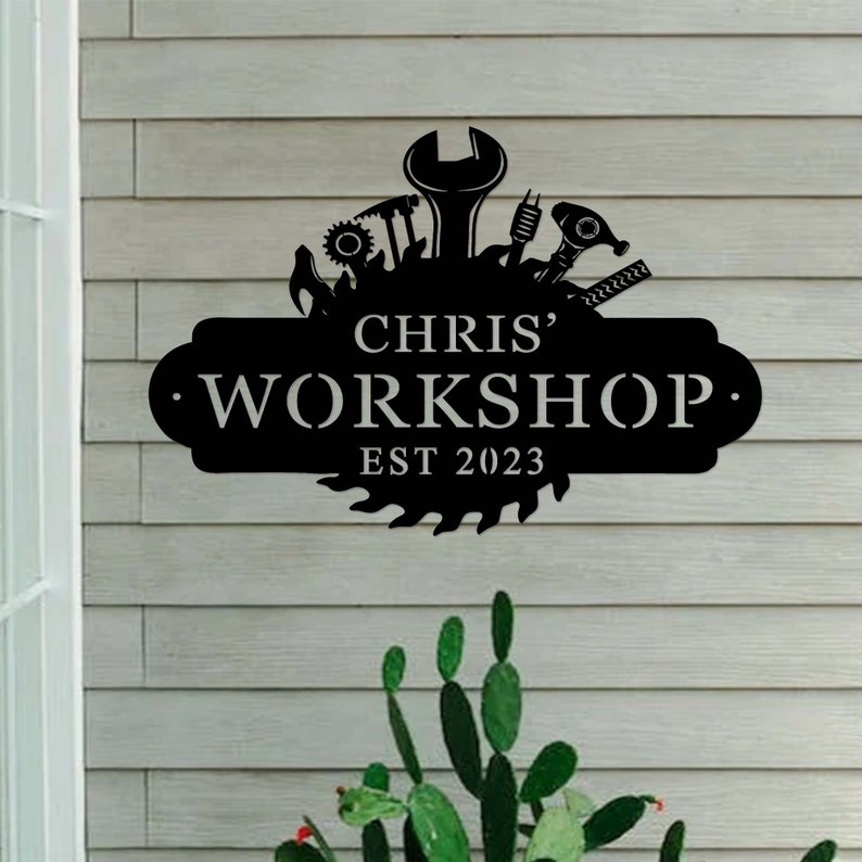 Custom Metal Workshop Sign, Tools Repair Metal Wall Art, Personalized Builder Name Sign, Constructor Workshop Decor, Garage Sign