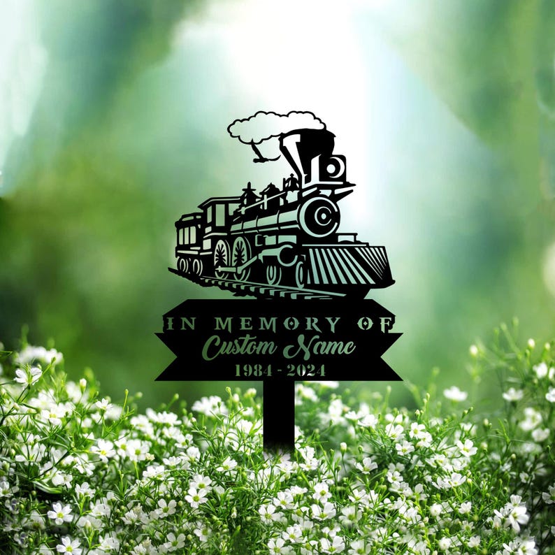 Custom Steam Engine Train Locomotive Metal Memorial Stake Train Driver Grave Marker Name Sign Remembrance Stake Decor Sympathy