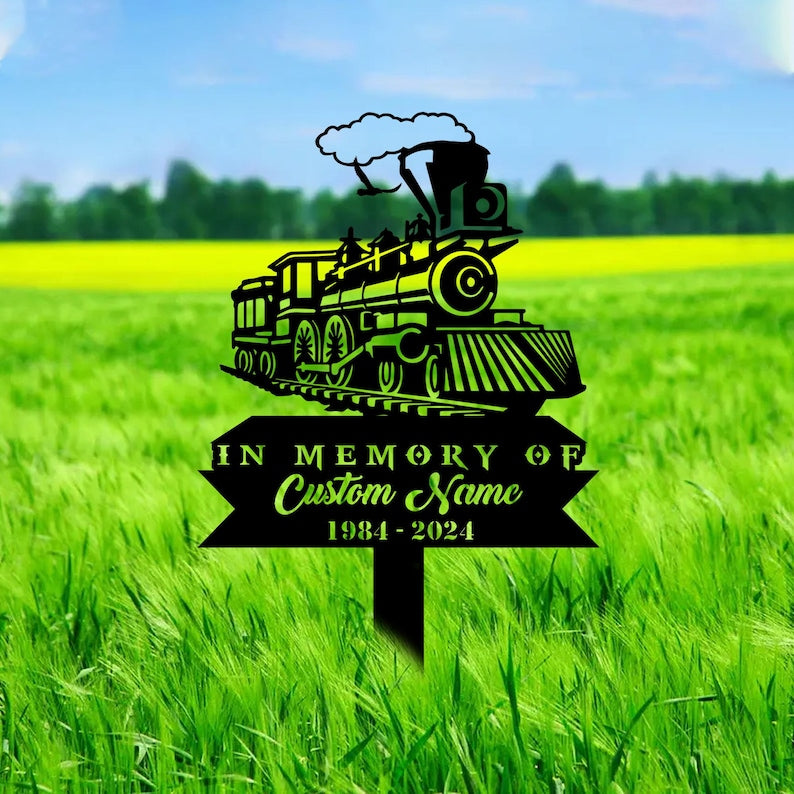 Custom Steam Engine Train Locomotive Metal Memorial Stake Train Driver Grave Marker Name Sign Remembrance Stake Decor Sympathy