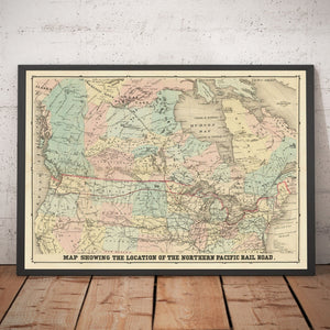 Old Map of the Northern Pacific Railway, 1870 by Traubel - Railroads in Canada & USA - Great Lakes, States