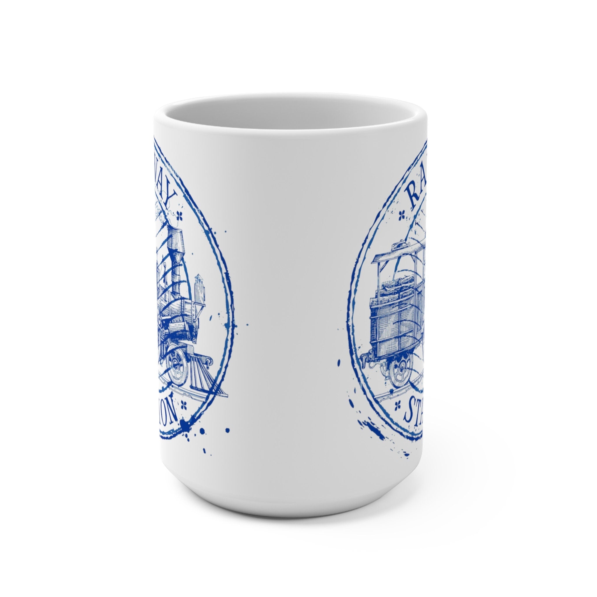 Vintage Steam Engine Mug Old Railway Station & Model Locomotive Artwork