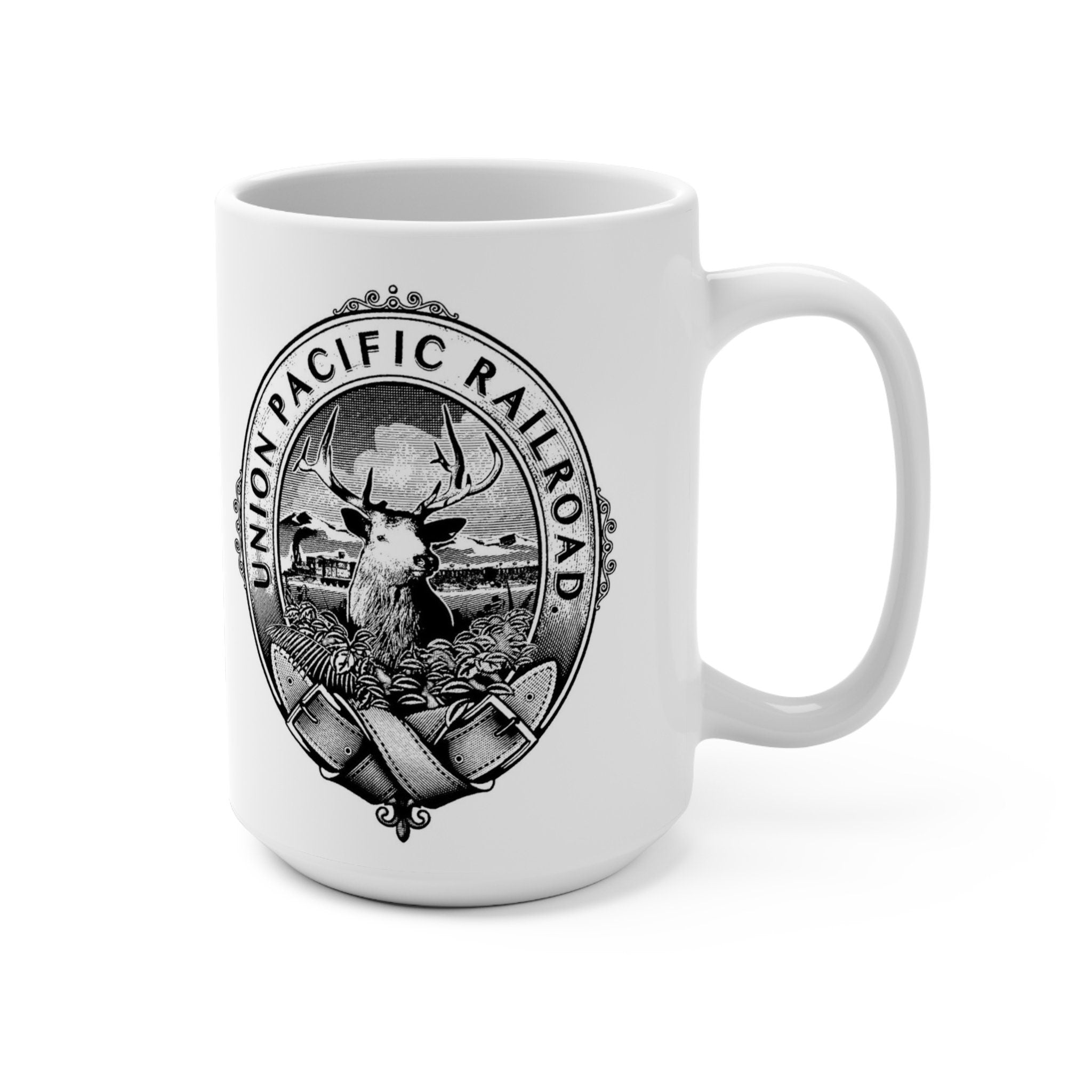 Vintage Union Pacific 1868 Mountain Elk Logo Mug Perfect for Train Lovers