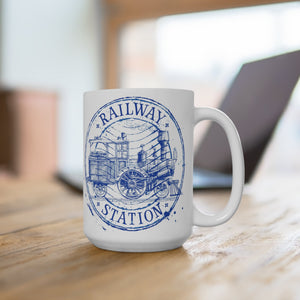 Vintage Steam Engine Mug Old Railway Station & Model Locomotive Artwork