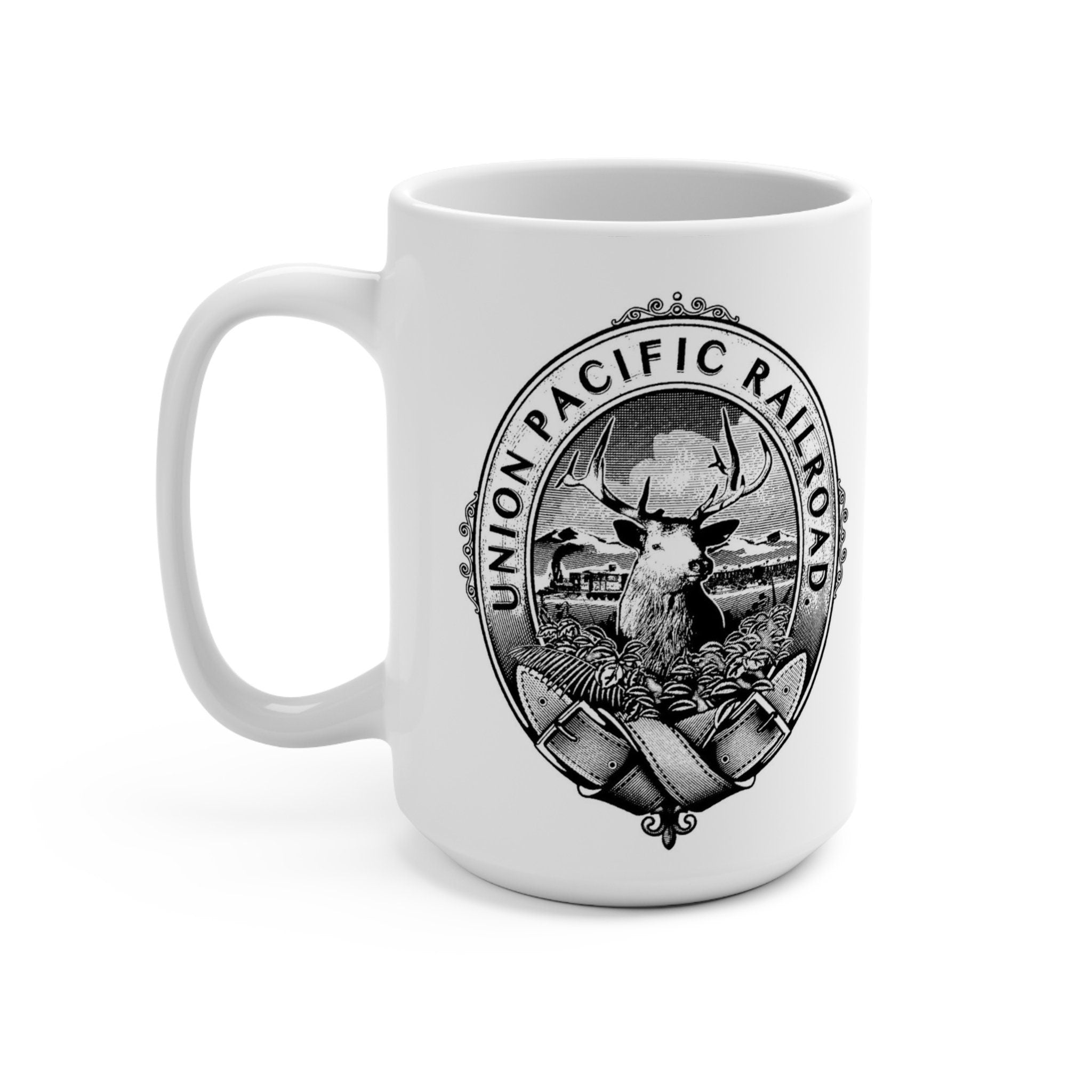 Vintage Union Pacific 1868 Mountain Elk Logo Mug Perfect for Train Lovers
