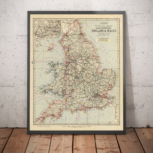 Old Rail Map of England and Wales, 1883: Letts's Railway & Statistical Map - Train Network Chart