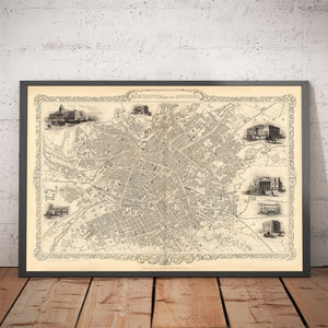 Old Map of Manchester and Environs by John Rapkin, 1851 - Town Hall, Royal Infirmary, Train Stations
