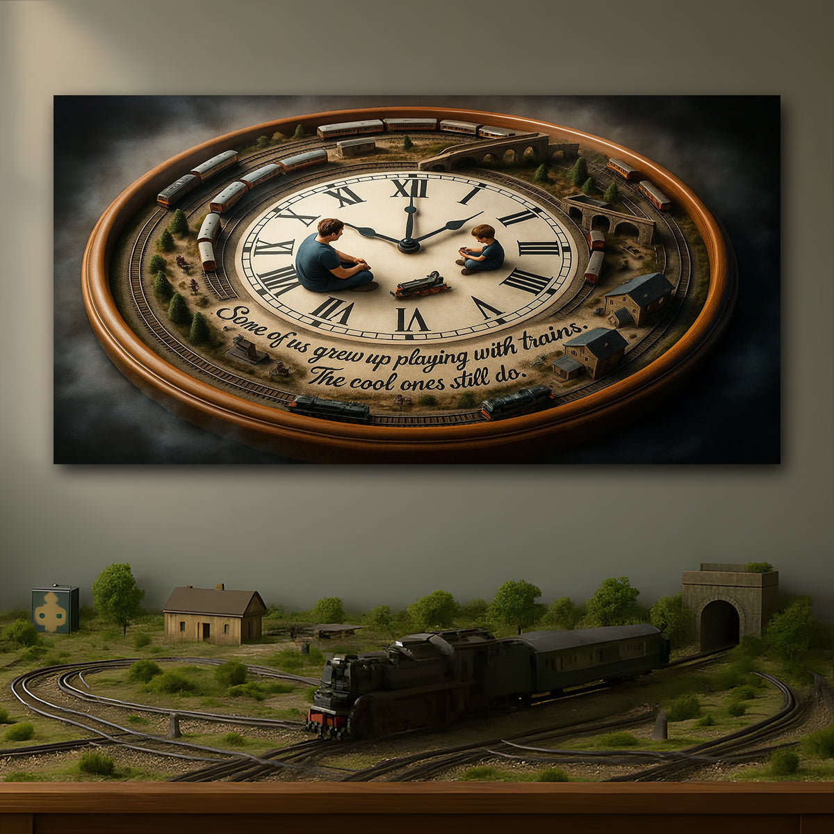 Railspirit Long Tail Canvas Some Of Us Grew Up Playing With Trains The Cool Ones Still Do Model Railway Room Home Decor