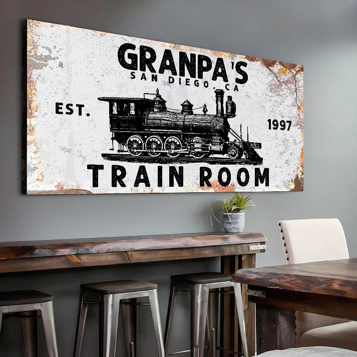Railspirit Vintage Train Canvas Train Room Rusty Home Decor with Custom Name Year and Location