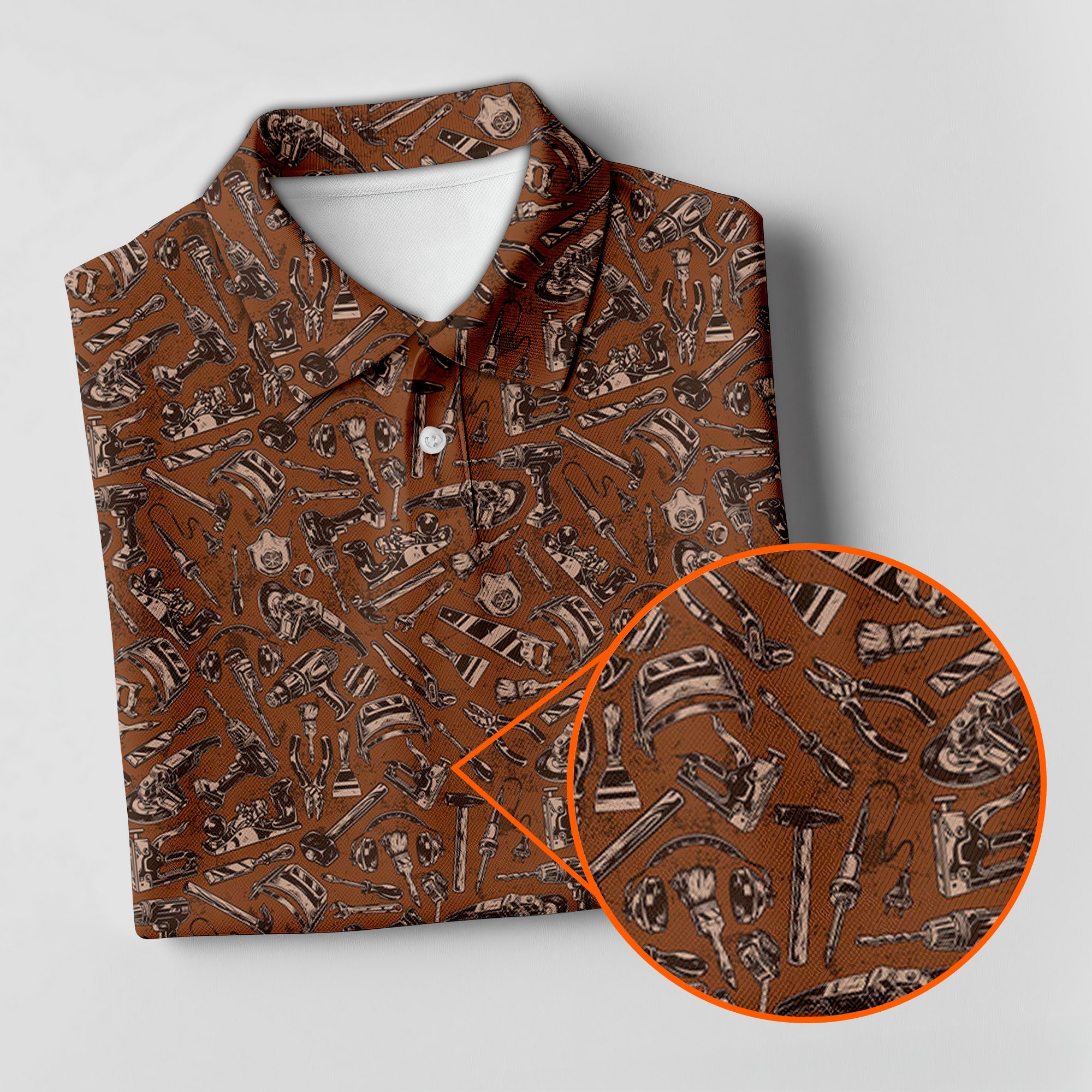 Mechanic Tool Pattern Brown T Shirt Mechanic Orange Polo Shirt Hoodie All Over Print