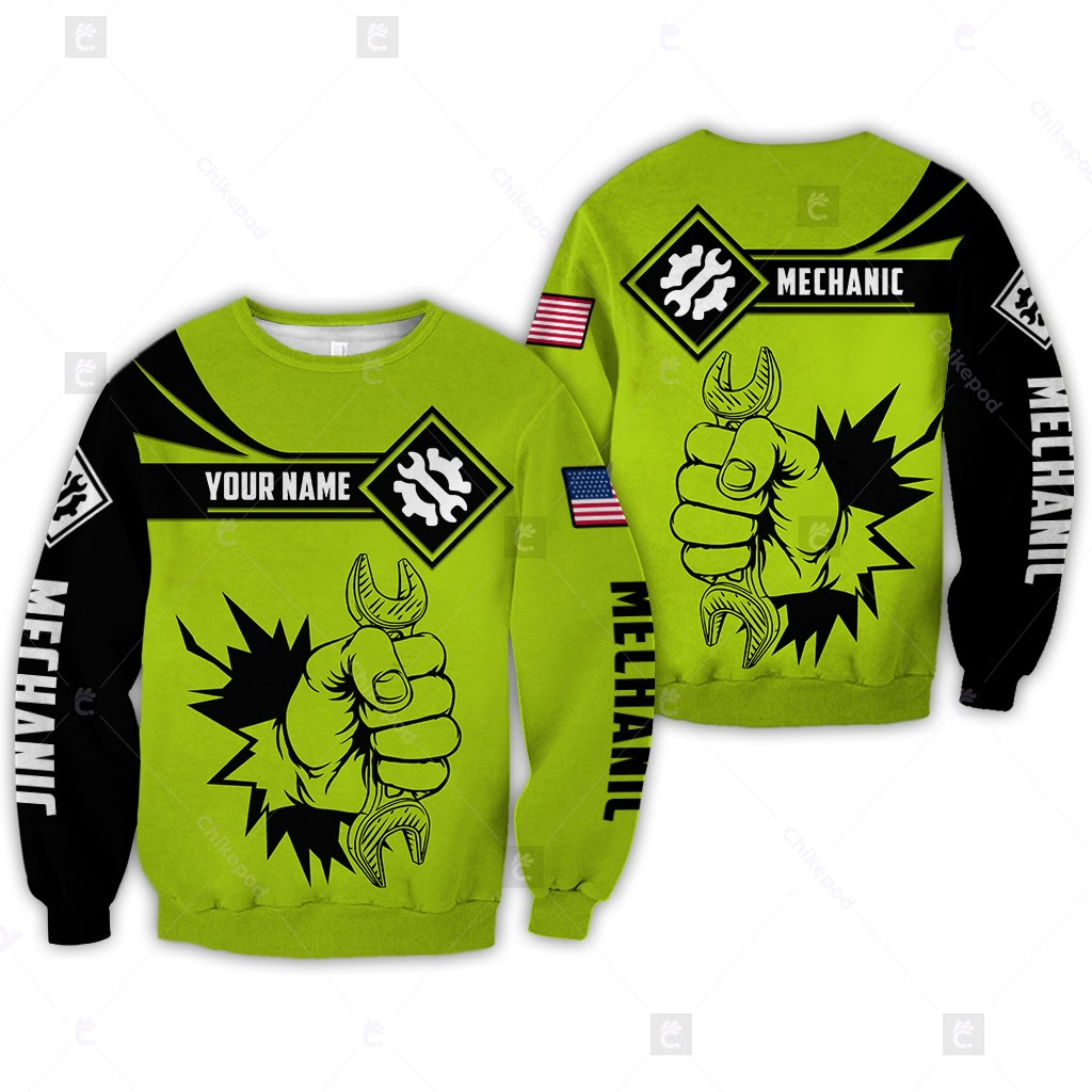 Personalized Name Mechanic Is My Choice Shirt Wrench Tool Neon Style Hoodie Unisex Mechanic Apparel