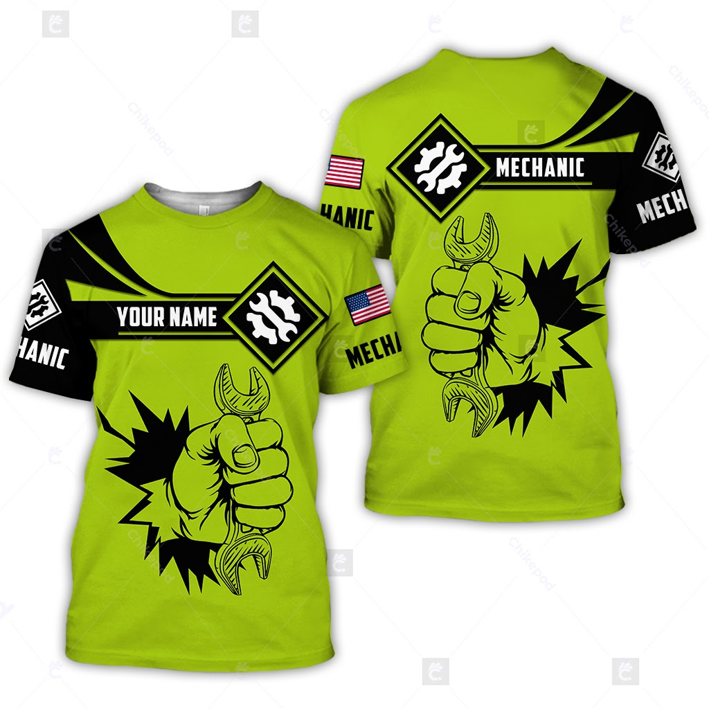 Personalized Name Mechanic Is My Choice Shirt Wrench Tool Neon Style Hoodie Unisex Mechanic Apparel