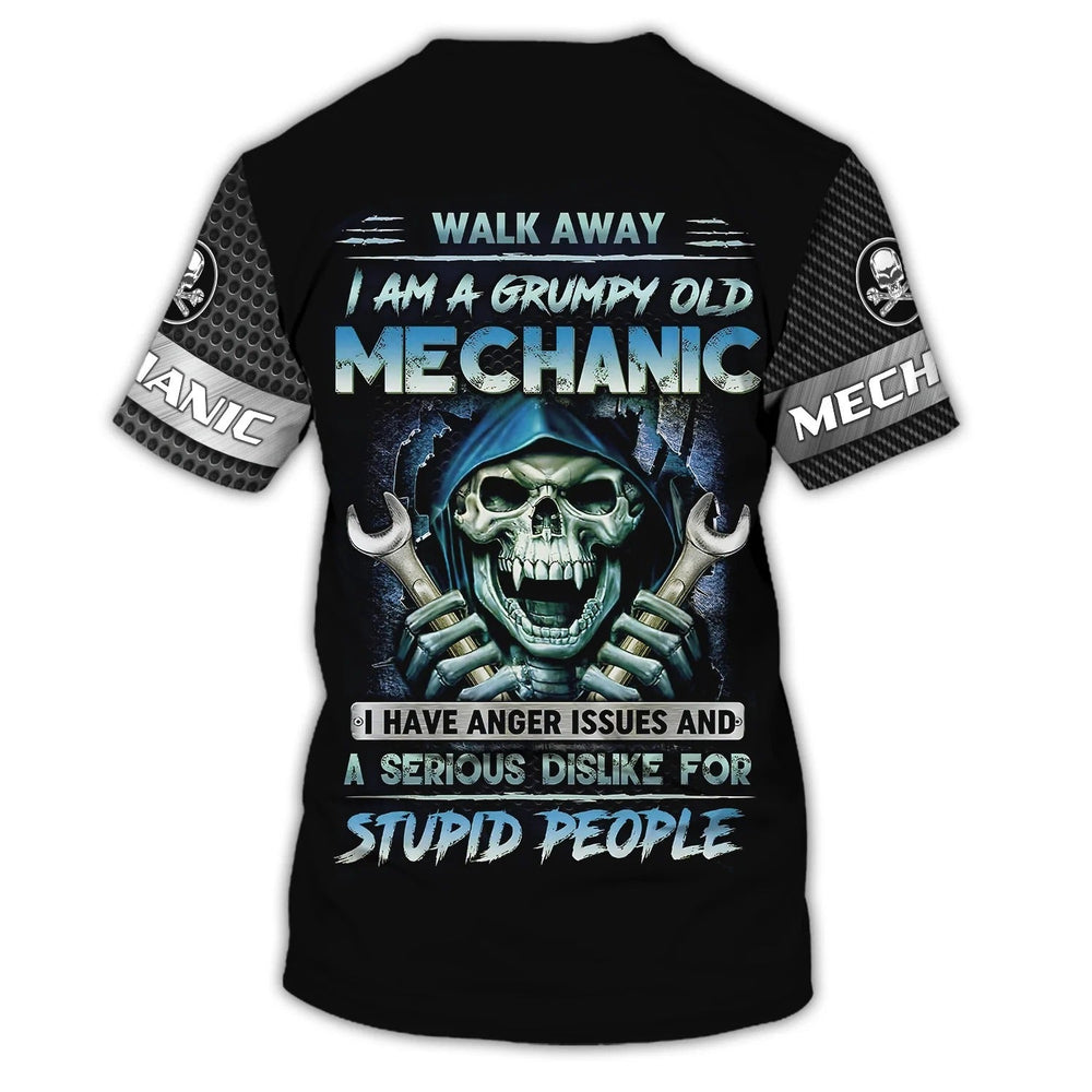 Personalized Name Grumpy Old Mechanic 3D Shirts, Skull Mechanical Tshirt For Him, Mechanic Men Shirt