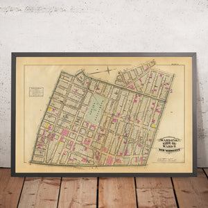 Old Map of Greenwich Village, NYC, 1879: Washington Sq, Jefferson Market, Broadway, Lafayette St, Steam Railways